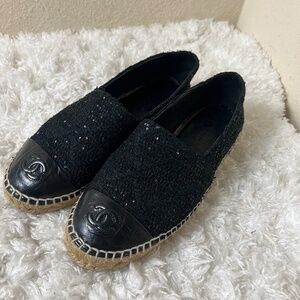 Chanel Interlocking CC Logo Tweed Espadrilles Women's Size: 8 | US8, IT38